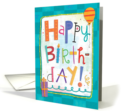 Happy Birthday Colorful Hand Lettering with Balloon and Gift card