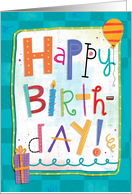 Happy Birthday Colorful Hand Lettering with Balloon and Gift card