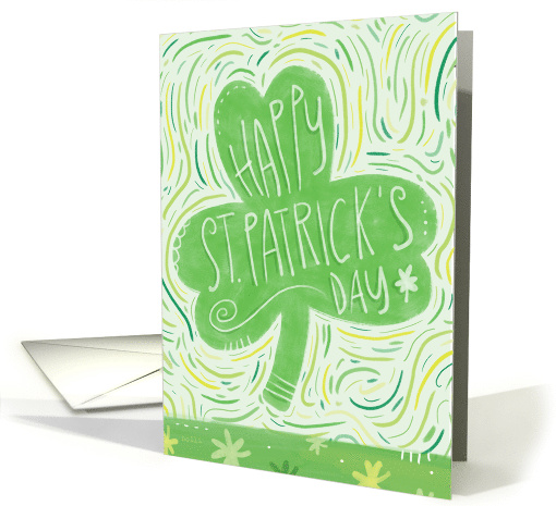 Happy St. Patricks Day Shamrock Hand Lettered with Green Tones card
