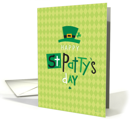 Happy St. Pattys Day Hand Lettered with Hat and Shamrock card