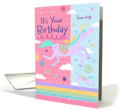 Customizable Its Your Birthday Girl Unicorn with Stars Bookmark card
