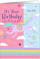 Customizable Its Your Birthday Girl Unicorn with Stars Bookmark card