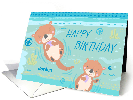 Customizable Happy Birthday Otters in Water Bookmark card (1905824)