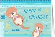 Customizable Happy Birthday Otters in Water Bookmark card