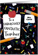 Customizable Teacher School Supplies Apples Pencils Collage Bookmark card