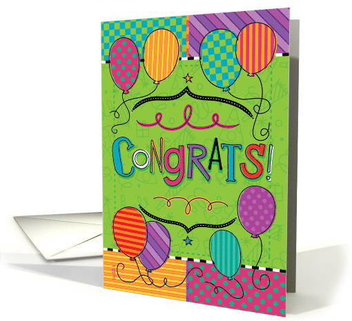 Congrats Lettering and Balloons Bright Colors and Patterns card