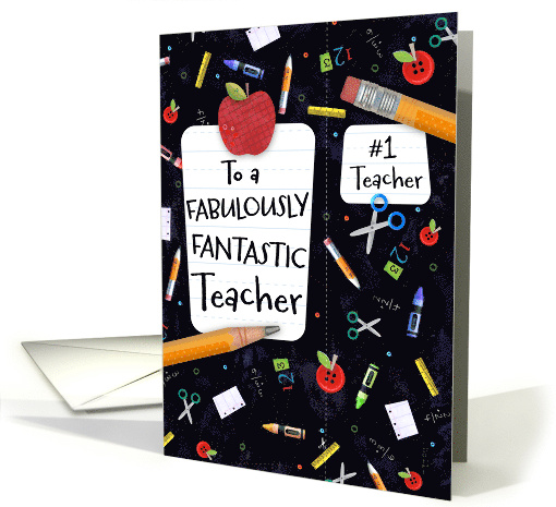 Teacher School Supplies Apples Pencils Collage Bookmark card (1907470)