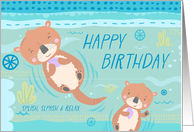 Happy Birthday Playful Otters in Water Bookmark card