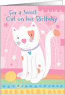 Birthday for a Sweet Girl with Cat Stars Hearts Flowers in Pastels card