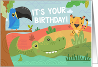 Birthday Jungle Safari with Tiger Macaw Crocodile card