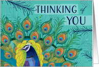 Thinking of You Colorful Peacock Collage Bookmark card