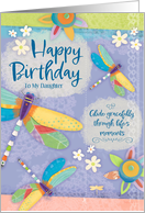 Customizable Happy Birthday Bookmark with Dragonflies and Flowers card