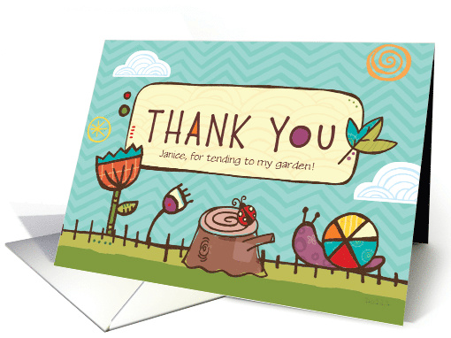 Customizable Thank You with Snail Flowers Ladybug Outdoors card