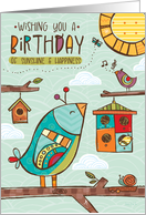 Birthday Bookmark with Colorful and Whimsical Birds and Birdhouses card