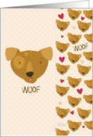 Hello with Cute Dogs with Hearts and Woof Bookmark card