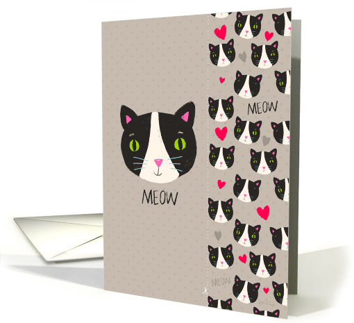 Hello Meow with Cute Cats with Hearts and Meow Bookmark card (1907818)