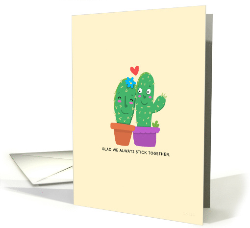 Love Cactus We Always Stick Together Cute Cartoon card (1908740)
