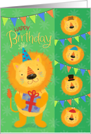 Happy Birthday For Boy Lion with Party Hat and Gift Bookmark card