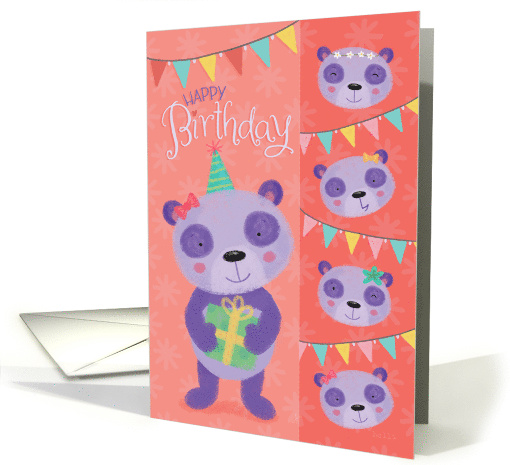 Happy Birthday For Girl Panda with Party Hat and Gift Bookmark card