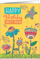 Happy Birthday Friend Whimsical Garden and Butterfly Bookmark card