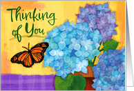 Thinking of You Blue and Purple Hydrangeas with Butterfly card