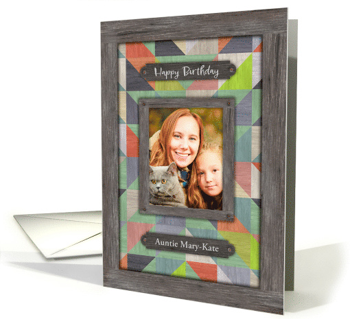 Customizable Birthday Rustic Barn Wood Effect Quilt Pattern card
