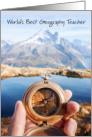 Geography Teacher Thank You with Mountain and Compass card