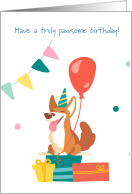 Pawsome Birthday Dog with Party Hat and Balloon card
