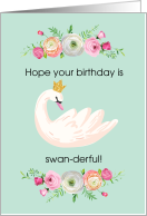 Birthday Swan with Crown and Flowers card