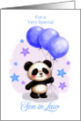 Son in Law Birthday with Cute Panda and Blue Balloons card