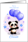 Cousin Birthday with Cute Panda and Blue Balloons card