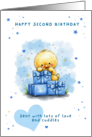 Second Birthday Cute Yellow Chick with Blue Gifts card