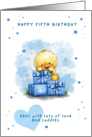Fifth Birthday Cute Yellow Chick with Blue Gifts card