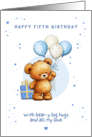 Fifth Birthday Bear with Balloons for Boy Blue card