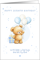 Seventh Birthday Bear with Balloons for Boy Blue card