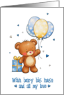 New Baby Boy with Blue Balloons and Gift Box card