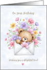 Birthday Bear in Envelope with Flowers card