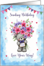 Birthday With Love Teddy Bear and Flowers card