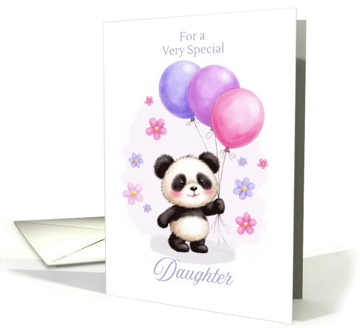 Daughter Birthday with Adorable Panda and Pastel Balloons card