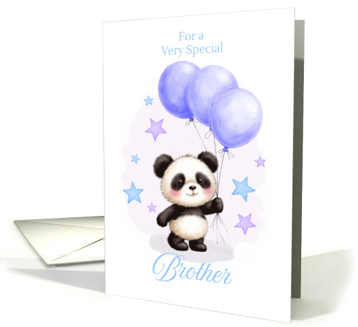 Brother Birthday with Cute Panda and Blue Balloons card (1912844)
