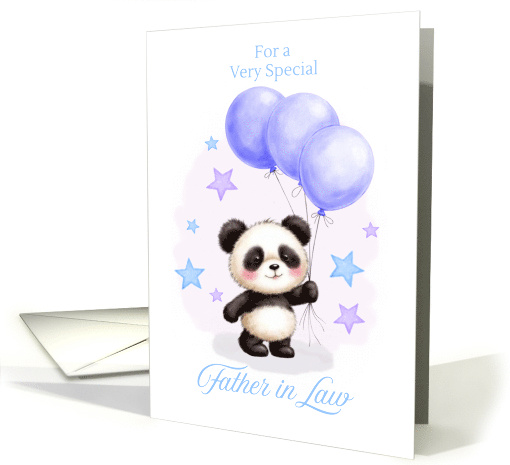 Father in Law Birthday with Cute Panda and Blue Balloons card