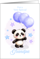 Grandpa Birthday with Cute Panda and Blue Balloons card