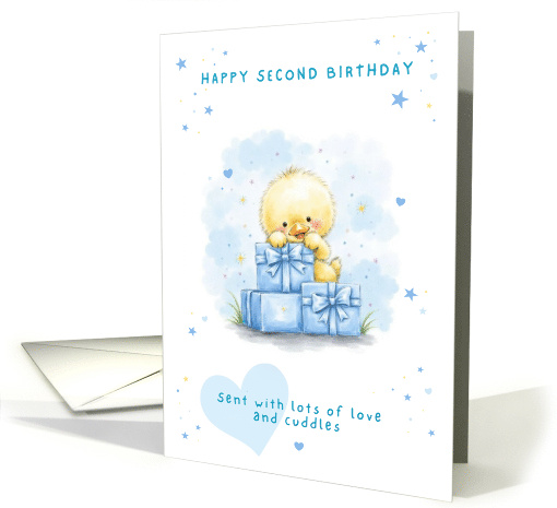 Second Birthday Cute Yellow Chick with Blue Gifts card (1915394)