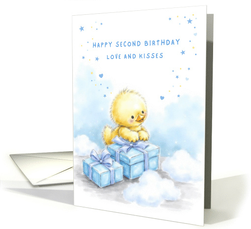 Second Birthday Cute Yellow Chick with Blue Gifts card (1916014)