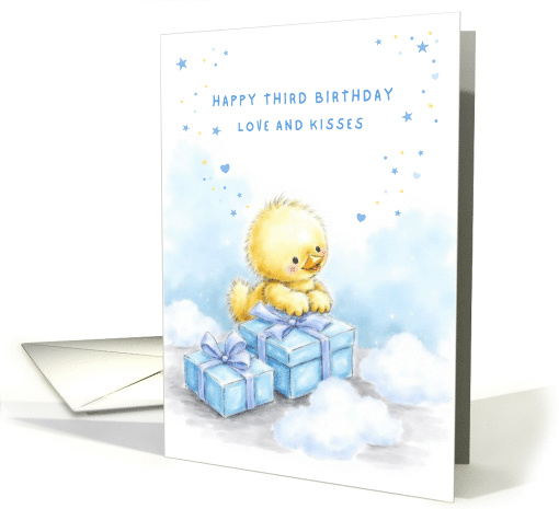 Third Birthday with Cute Yellow Chick and Blue Presents card (1916016)