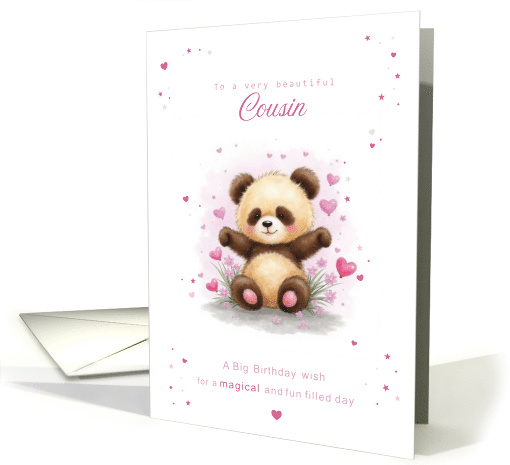Cousin Birthday with Cute Panda and Pink Hearts card (1916168)
