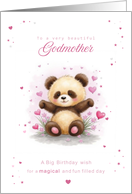 Godmother Birthday with Cute Panda and Pink Hearts card