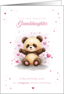 Granddaughter Birthday with Cute Panda and Pink Hearts card