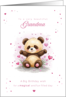 Grandma Birthday with Cute Panda and Pink Hearts card