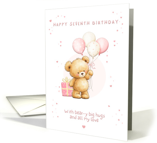 Seventh Birthday Bear with Balloons for Girl Pink card (1920736)